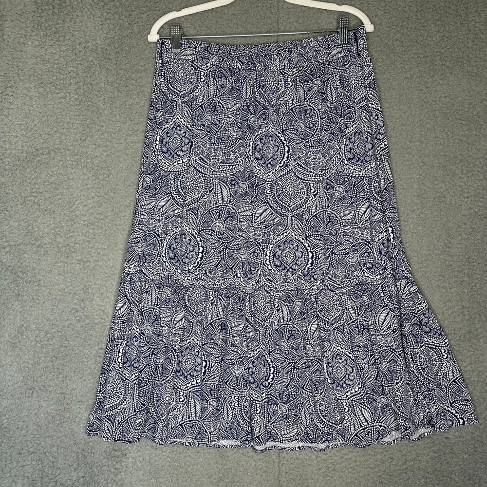 Talbots Womens Navy White Geometric Medallion Tiered Rayon Midi Skirt Size M